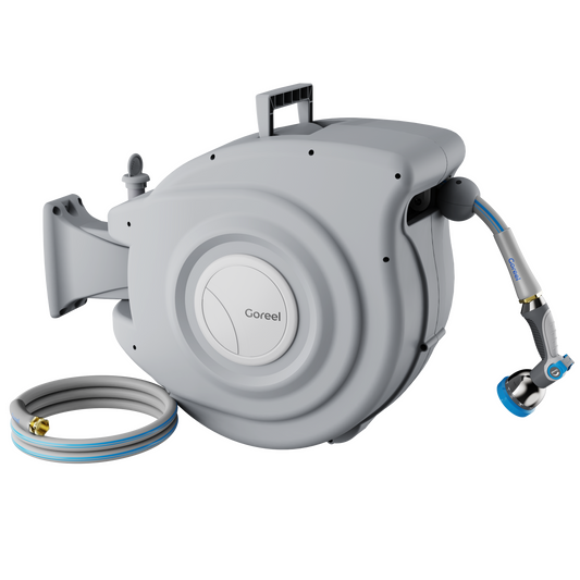 Retractable Garden Hose Reel, 5/8 in x 65 ft, Light Gray