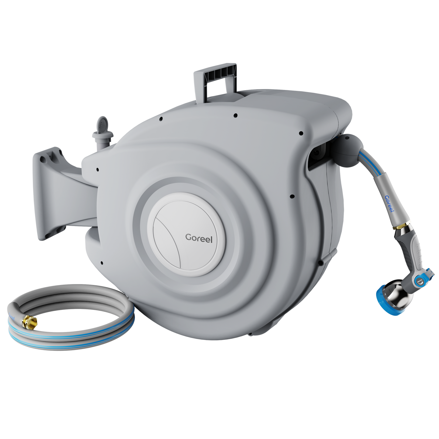 Retractable Garden Hose Reel, 5/8 in x 65 ft, Light Gray
