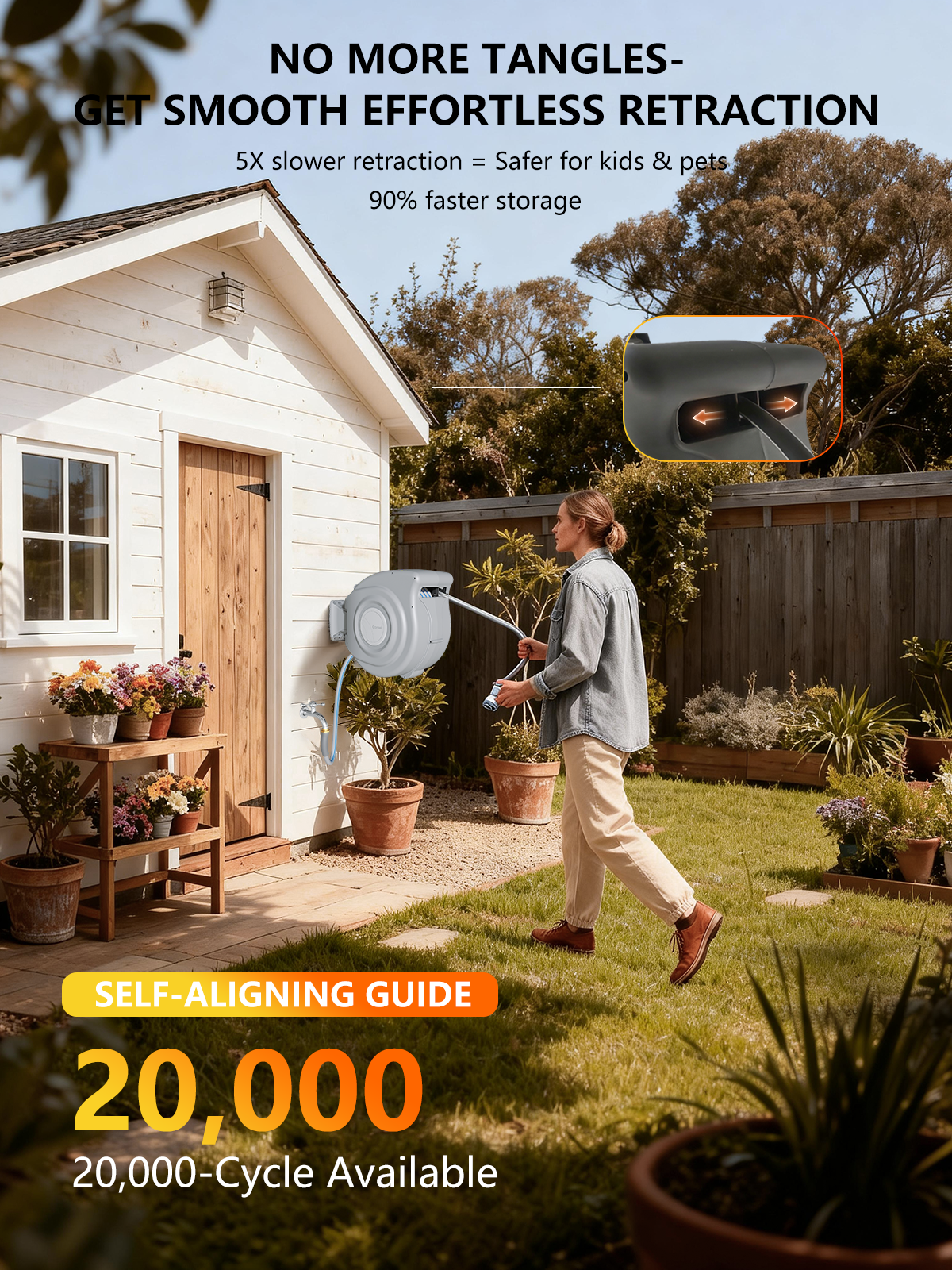 Retractable Garden Hose Reel, 1/2 in x 100 ft, Light Gray