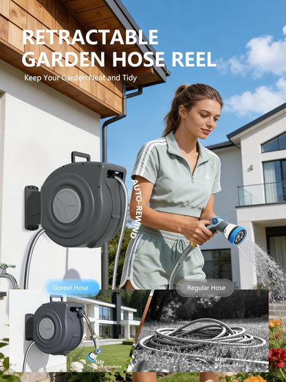 Retractable Garden Hose Reel, 1/2 in x 65 ft, Dark Gray
