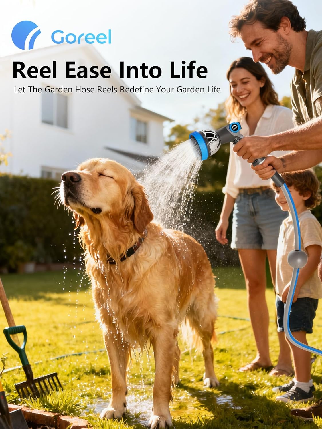 Retractable Garden Hose Reel, 5/8 in x 65 ft, Light Gray