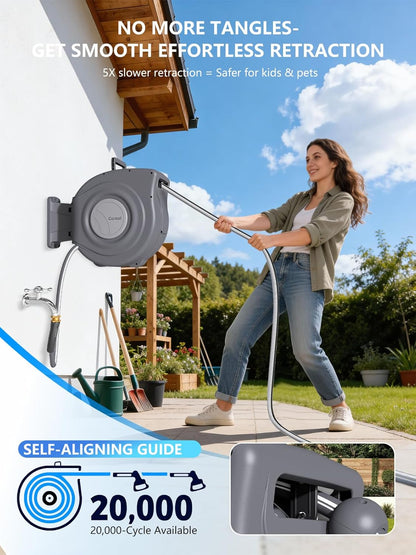 Retractable Garden Hose Reel, 1/2 in x 65 ft, Dark Gray