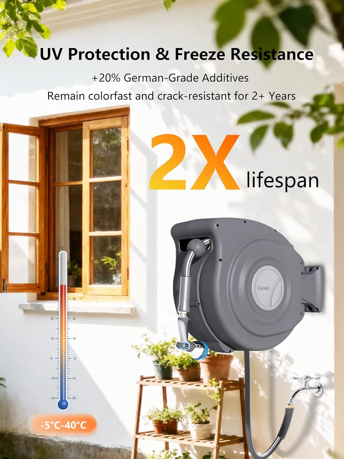 Retractable Garden Hose Reel 1/2 in x 100 ft, Dark Gray