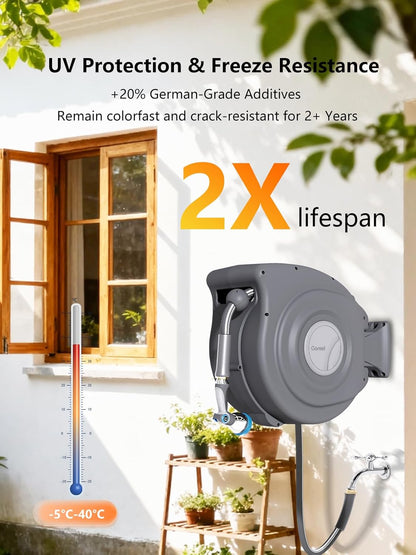 Retractable Garden Hose Reel 1/2 in x 100 ft, Dark Gray