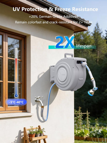Retractable Garden Hose Reel, 1/2 in x 65 ft, Light Gray