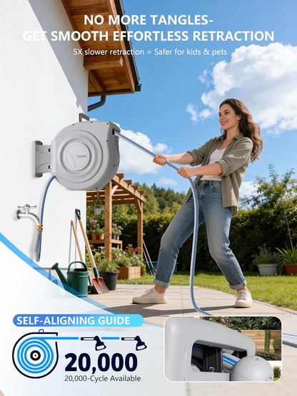 Retractable Garden Hose Reel, 1/2 in x 65 ft, Light Gray