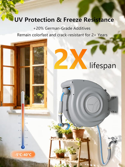 Retractable Garden Hose Reel, 5/8 in x 65 ft, Light Gray