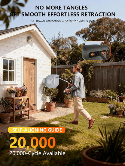 Retractable Garden Hose Reel, 5/8 in x 65 ft, Light Gray