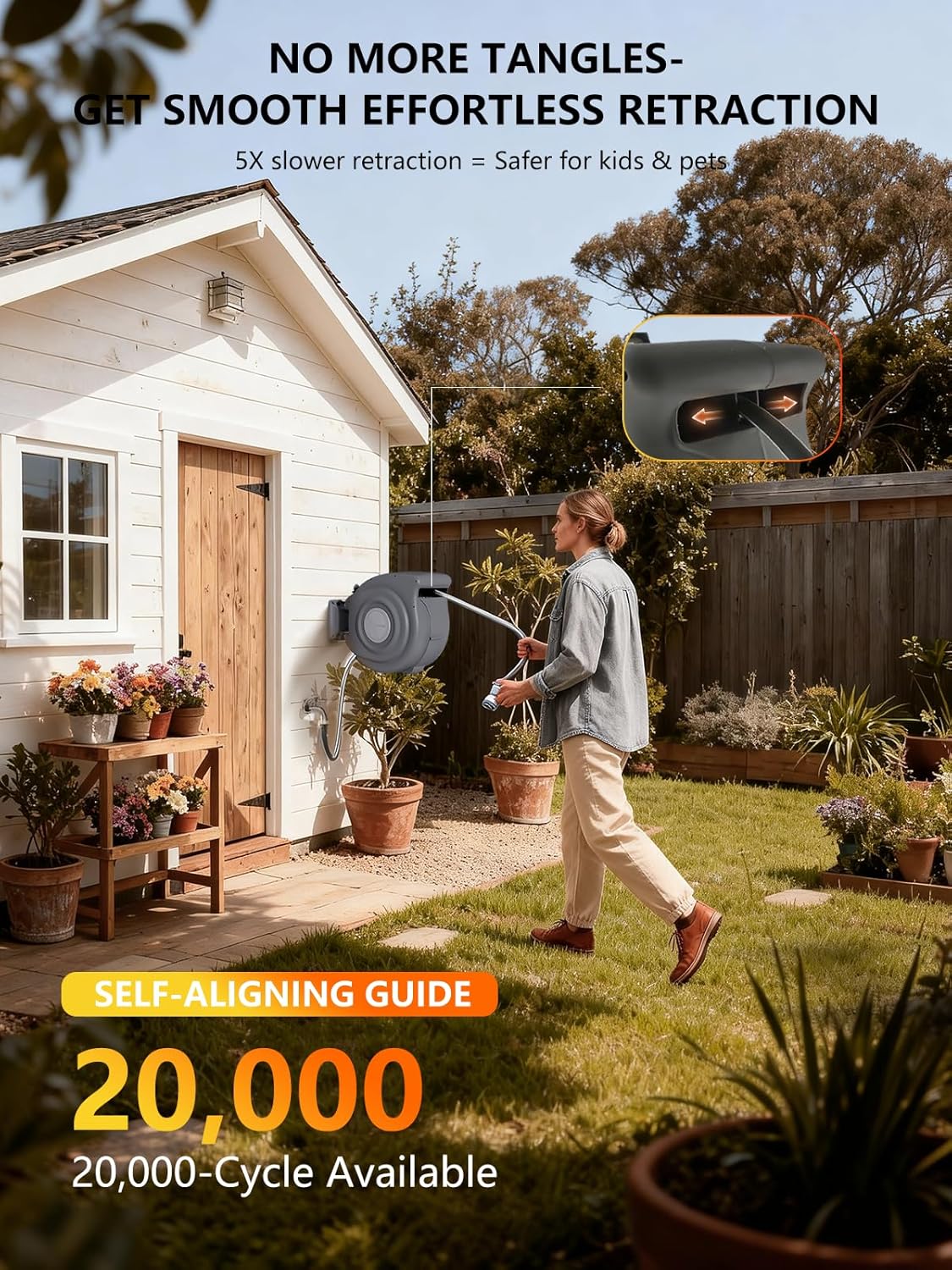 Retractable Garden Hose Reel 5/8 in x 65 ft, Dark Gray